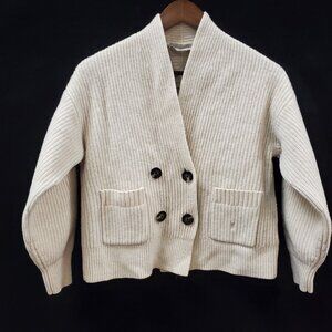 Everlane Womens Felted Merino Wool Double Breasted Cardigan Size M Ivory Ribbed